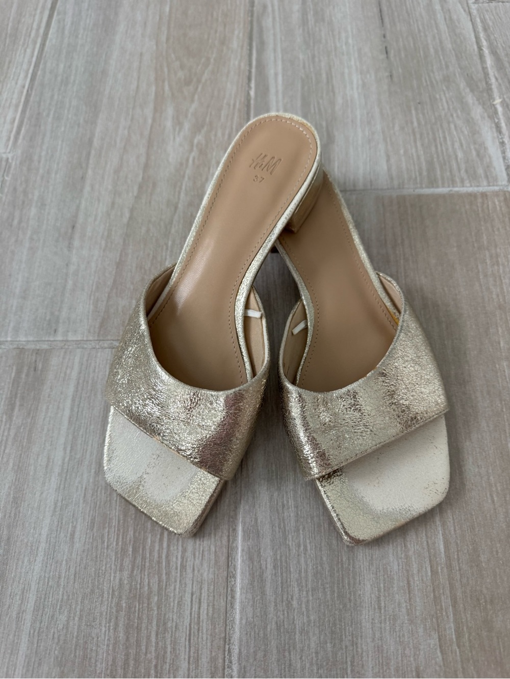 H&M Gold Square-Toe Mules, size 7/37.